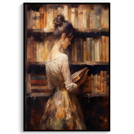 Woman Reading in Library Oil Painting Art Print