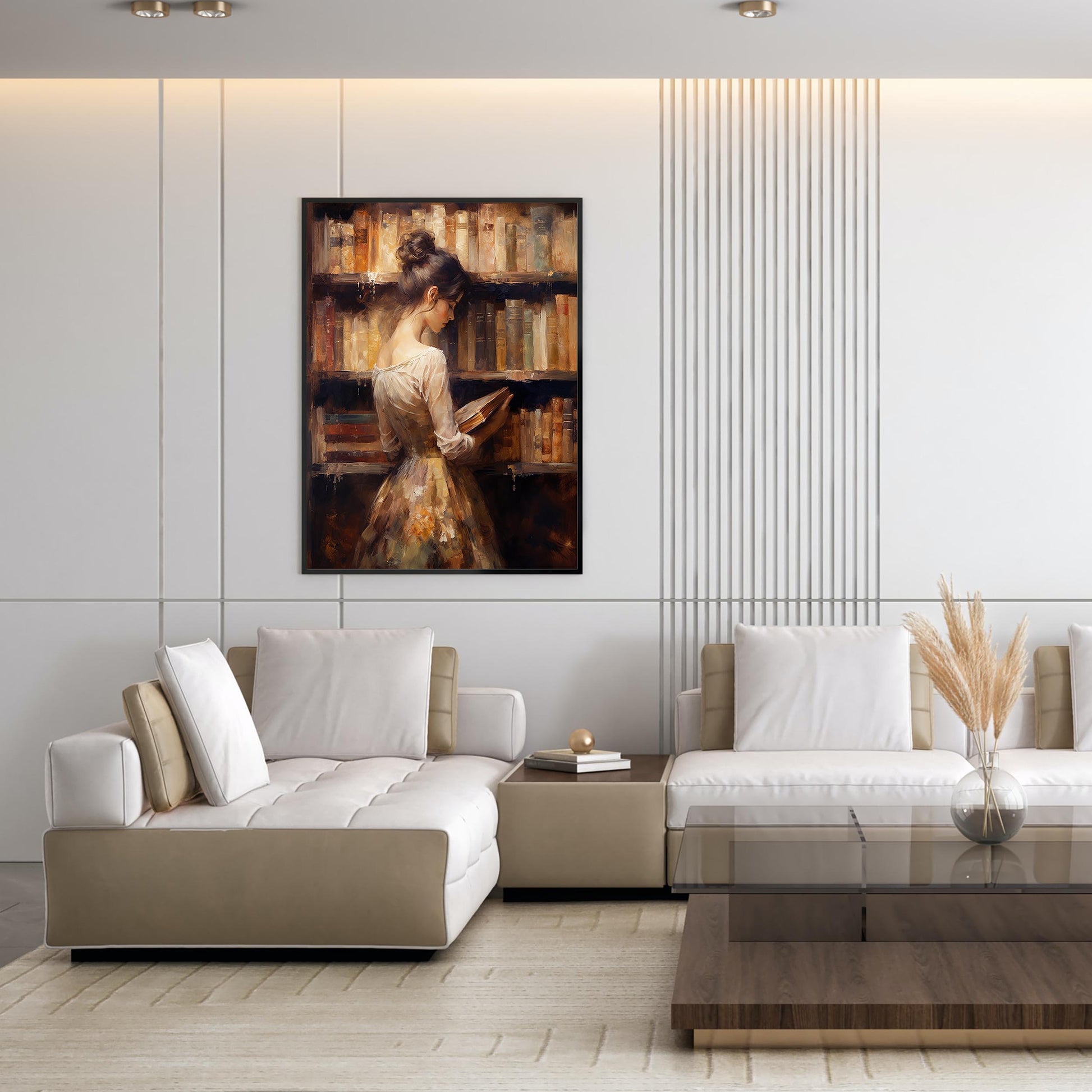 Woman Reading in Library Oil Painting Art Print