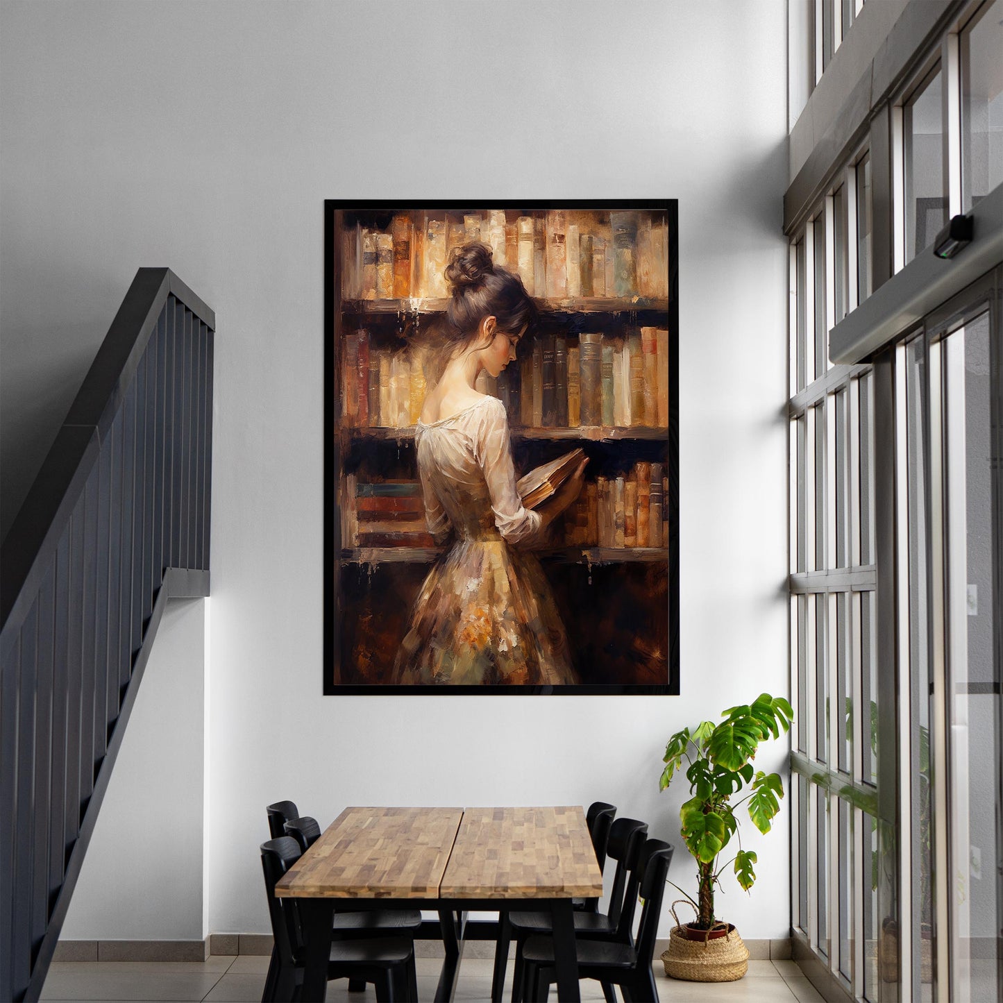 Woman Reading in Library Oil Painting Art Print