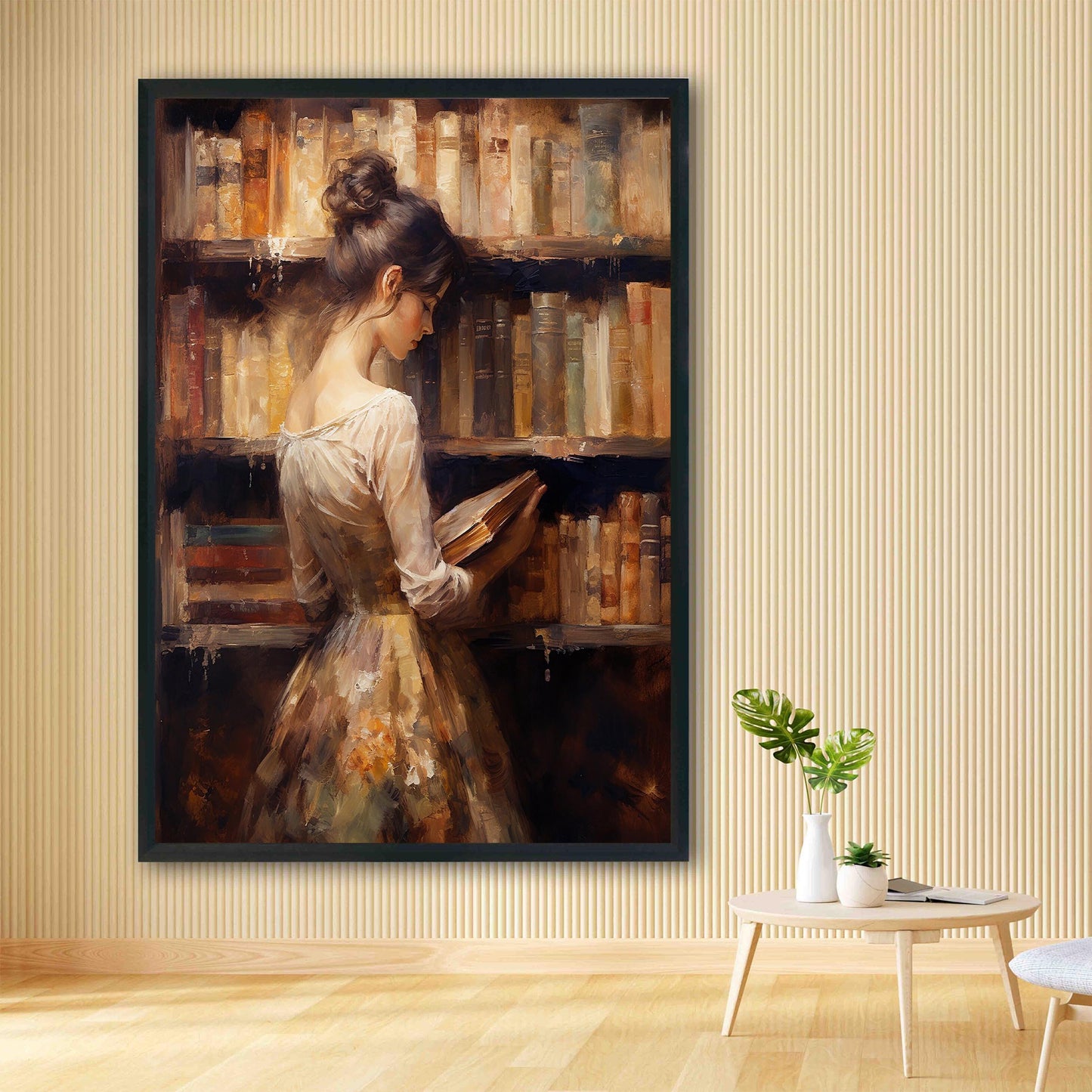 Woman Reading in Library Oil Painting Art Print