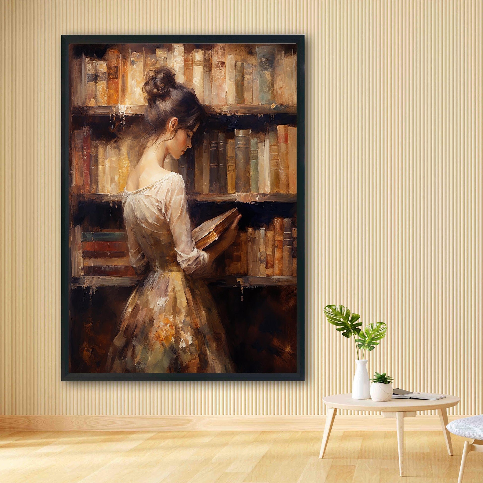 Woman Reading in Library Oil Painting Art Print