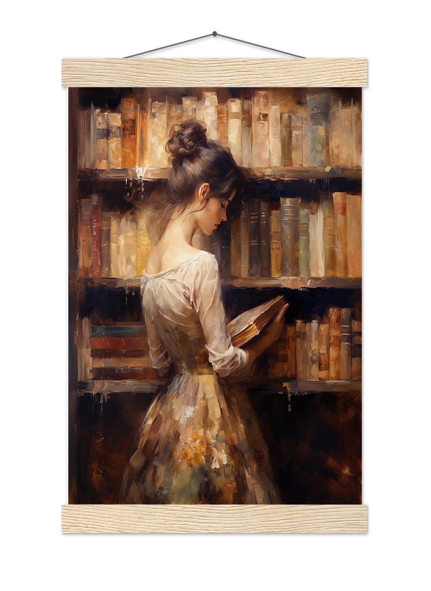 Woman Reading in Library Oil Painting Art Print