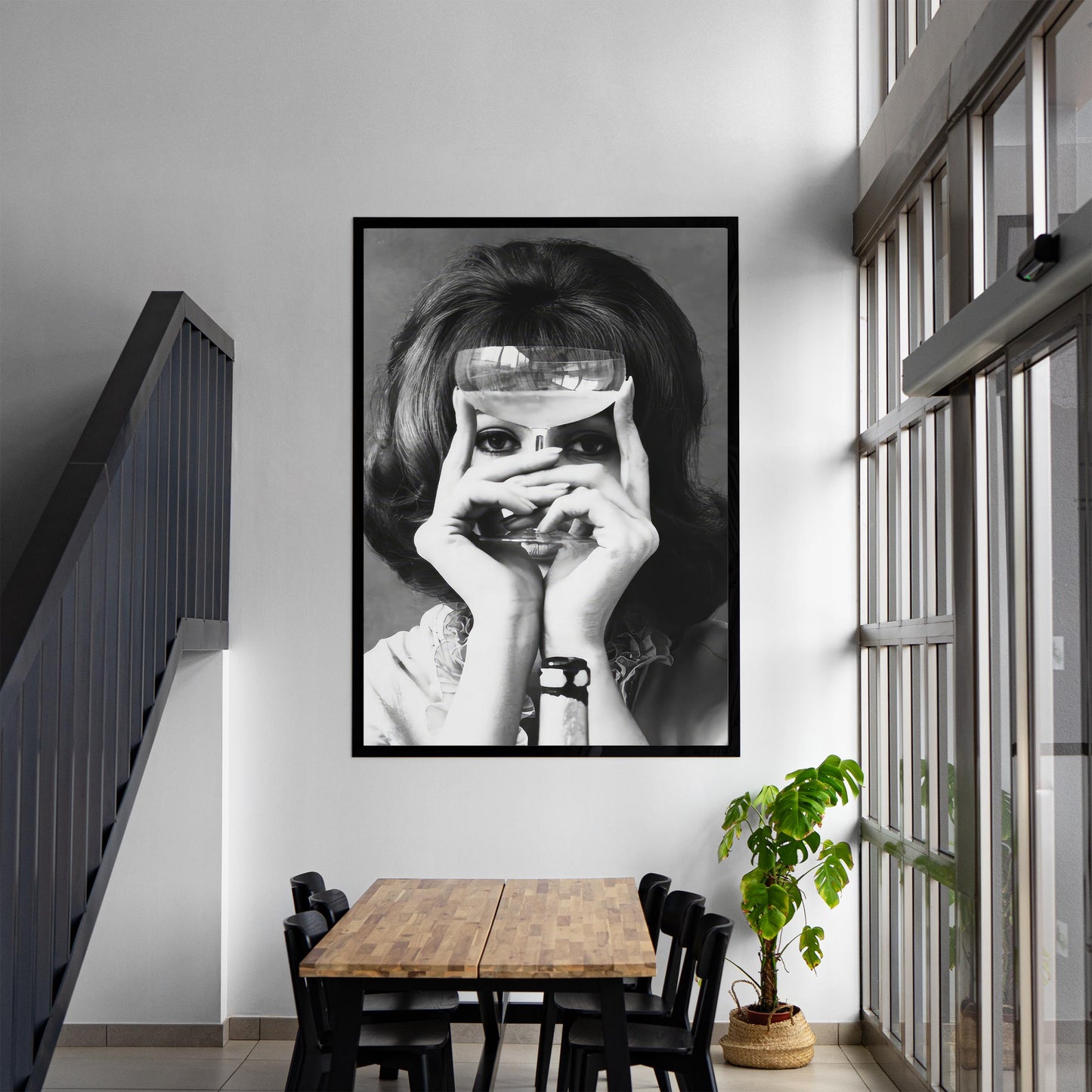 Woman with Wine Glass Print Retro Bar Cart Decor (Digital Download)