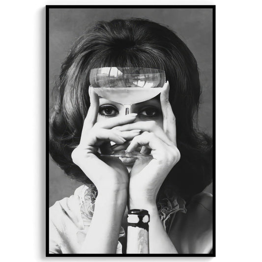 Woman with Wine Glass Print Retro Bar Cart Decor