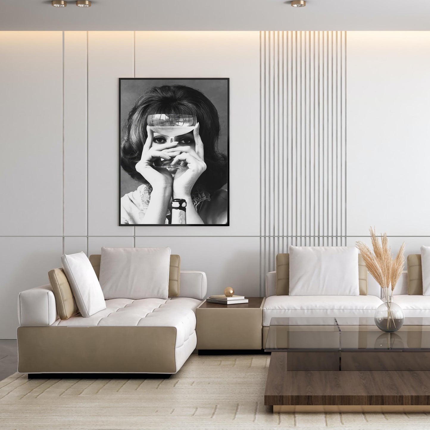 Woman with Wine Glass Print Retro Bar Cart Decor