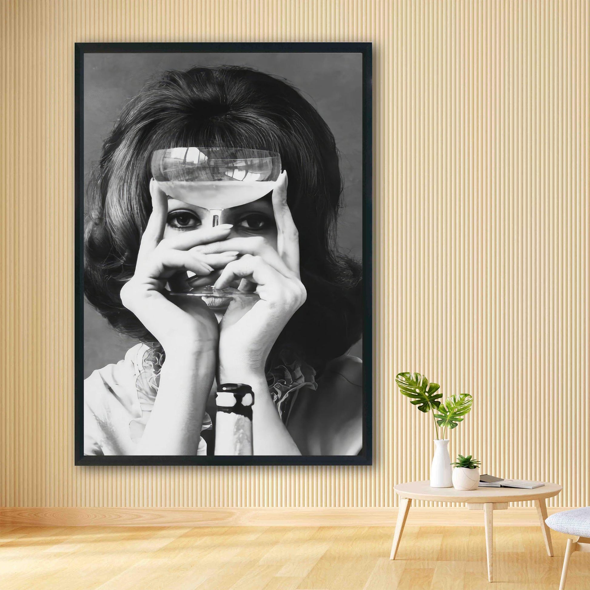 Woman with Wine Glass Print Retro Bar Cart Decor