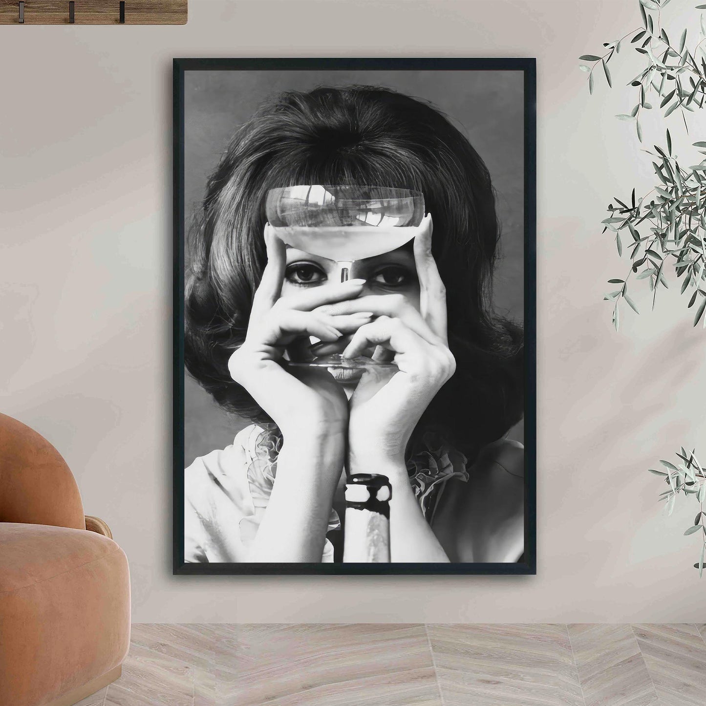 Woman with Wine Glass Print Retro Bar Cart Decor