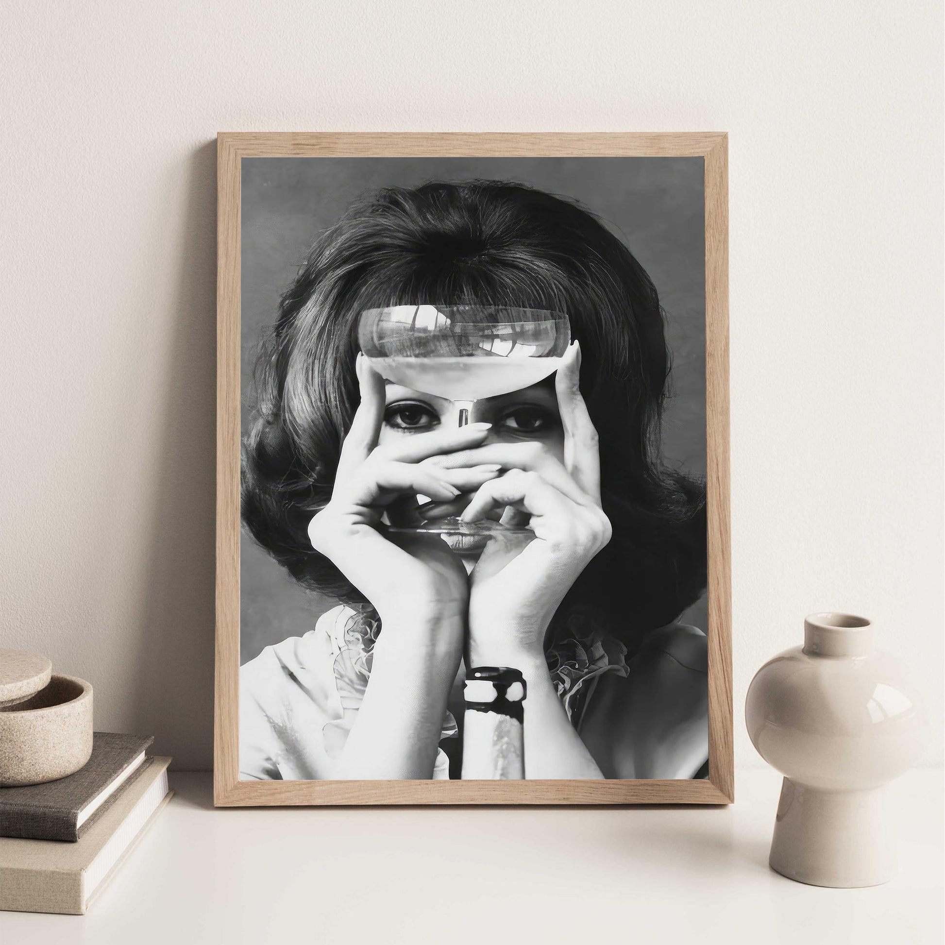 Woman with Wine Glass Print Retro Bar Cart Decor
