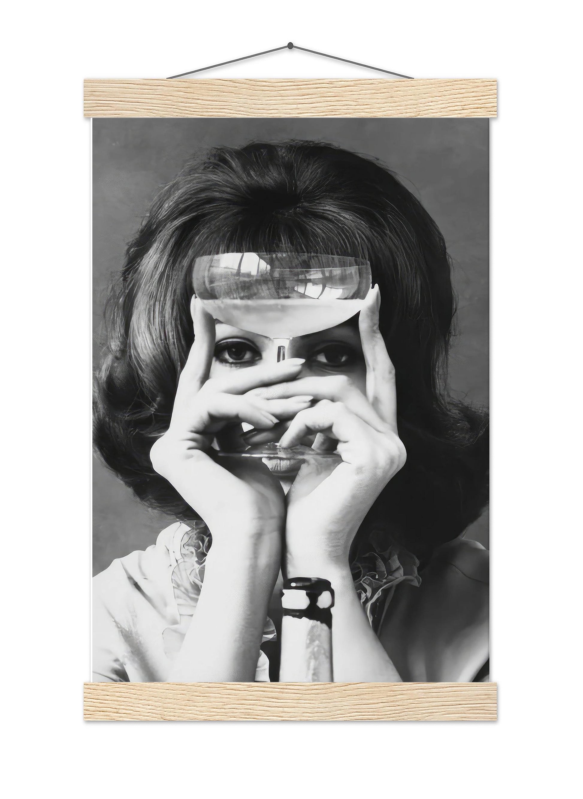 Woman with Wine Glass Print Retro Bar Cart Decor